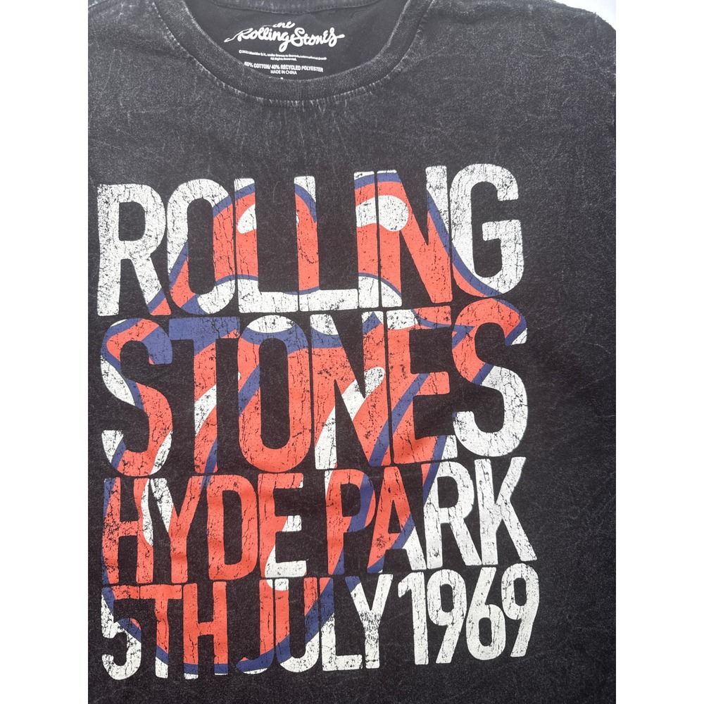Rolling Stones Hyde Park 1969 Graphic T-Shirt Unisex Large Black Acid Wash Tee